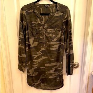 Express Camouflage Long Sleeve Shirt Dress